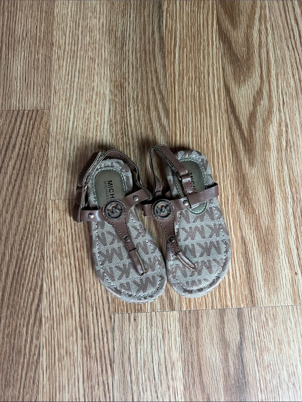 MICHAEL Michael Kors Brown Logo T-Strap Sandals for Toddlers